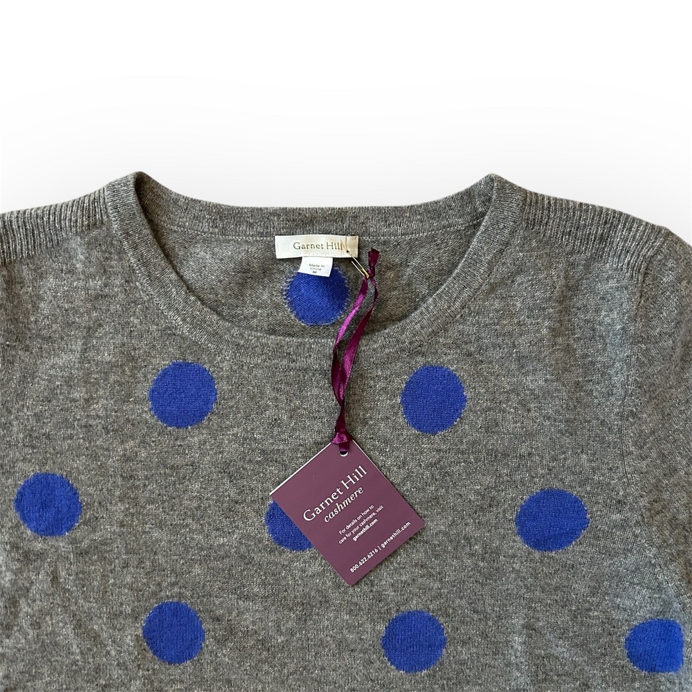 Gray Sweater with Blue Polka Dots - Women's Casual Knit - Picture 3 of 7